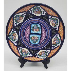Vintage Casa Juquila Mexican Talavera 10" Floral Flower Plate